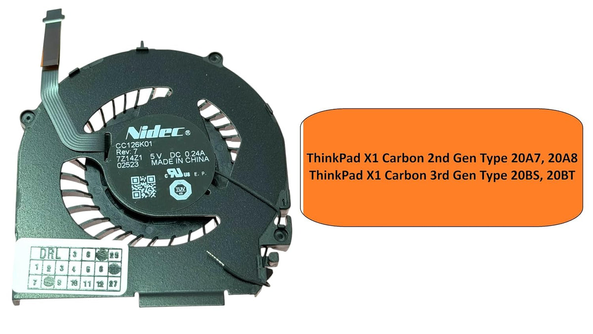 Compatible Fan for Lenovo X1 Carbon 20A7 20A8 20BS 20BT CC126K01 0C54435, 00HN743