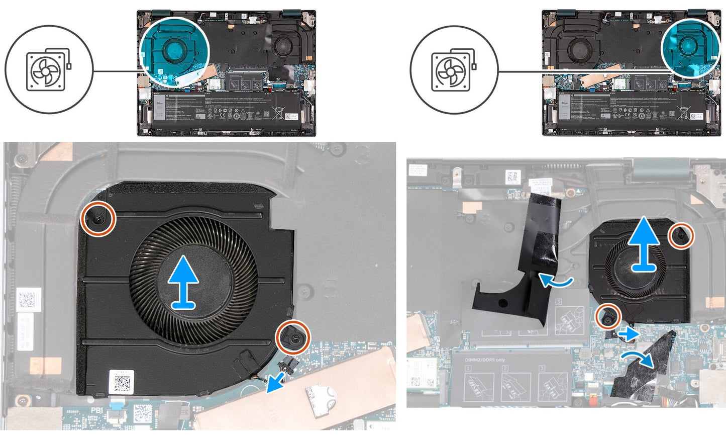 Compatible Cooling Fan Set CPU + GPU for Dell equipped with NVIDIA GeForce RTX 3060 V7P3C 0V7P3C C3MKP 0C3MKP FP6L DFS5L32G054869 EP, FP6M DFS5K221153716 EP
