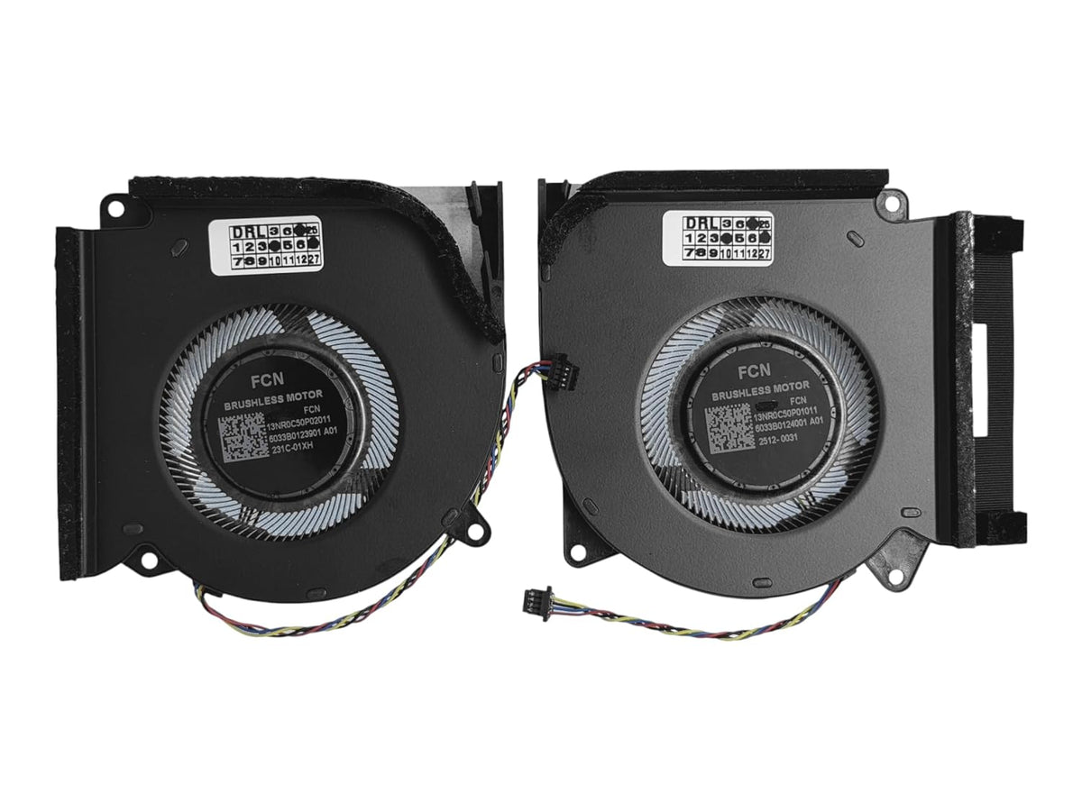 Compatible CPU + GPU cooling fans set DFSCL42P16593Q, DFSCL42P06593Q, 6033B0123901, 6033B0124001, 13NR0C50P02011, 13NR0C50P01011, DC 12V 0.6A, for only only with ASUS ROG Strix G17 (2023) G713PU, G713